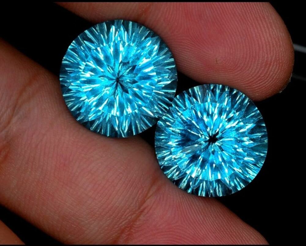 Wowww!! 41 TCW Fancy Laser Cut VVS Blue Topaz Pair!!